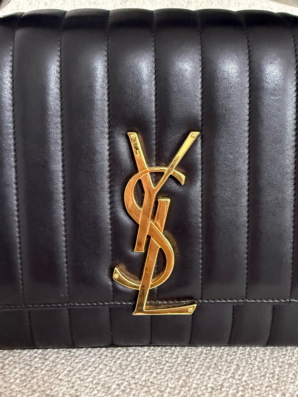 Large Vicky Saint Laurent Black Quilted Top Handle Satchel with Gold YSL - Picture 3 of 16